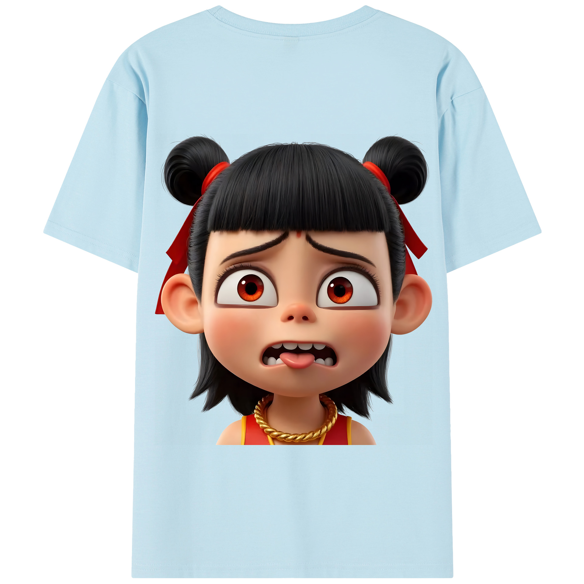 （画像用） Ne Zha 2 ナタ 魔童の大暴れ 綿100％半袖Tシャツ（背面プリント）